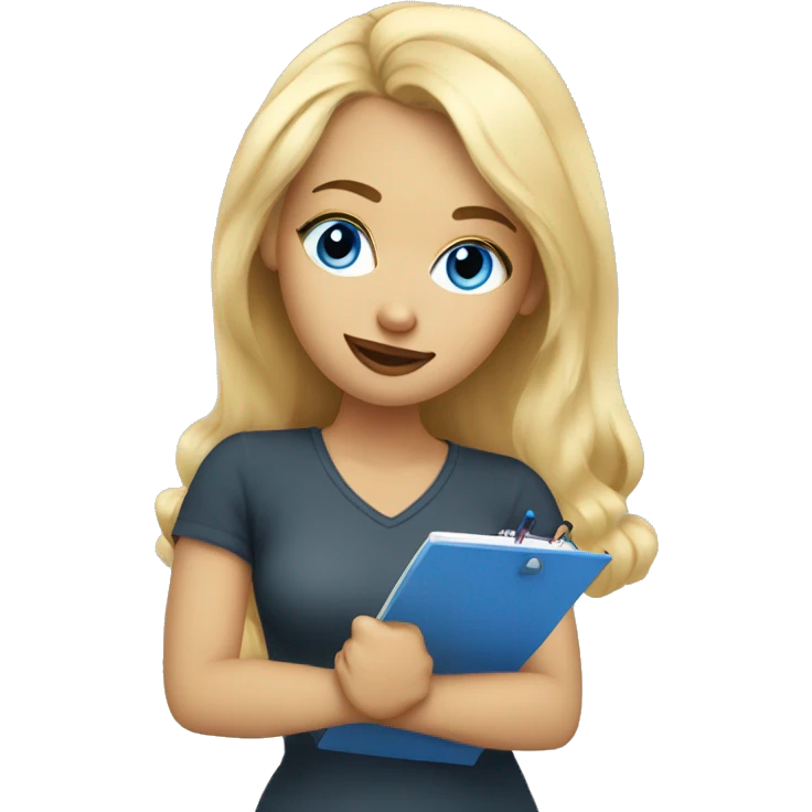 Blonde hair blue eyed woman sketching on a notepad emoji