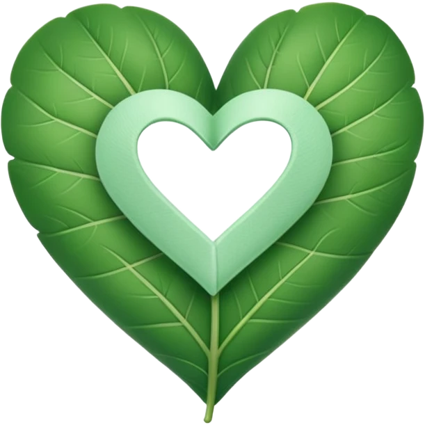  "A minimalist, stylized heart-shaped green leaf with a gentle, curved white bandage or ribbon wrapped around the center. The design should look warm and nurturing. Flat, clean emoji style for natural healing. Transparent background." emoji