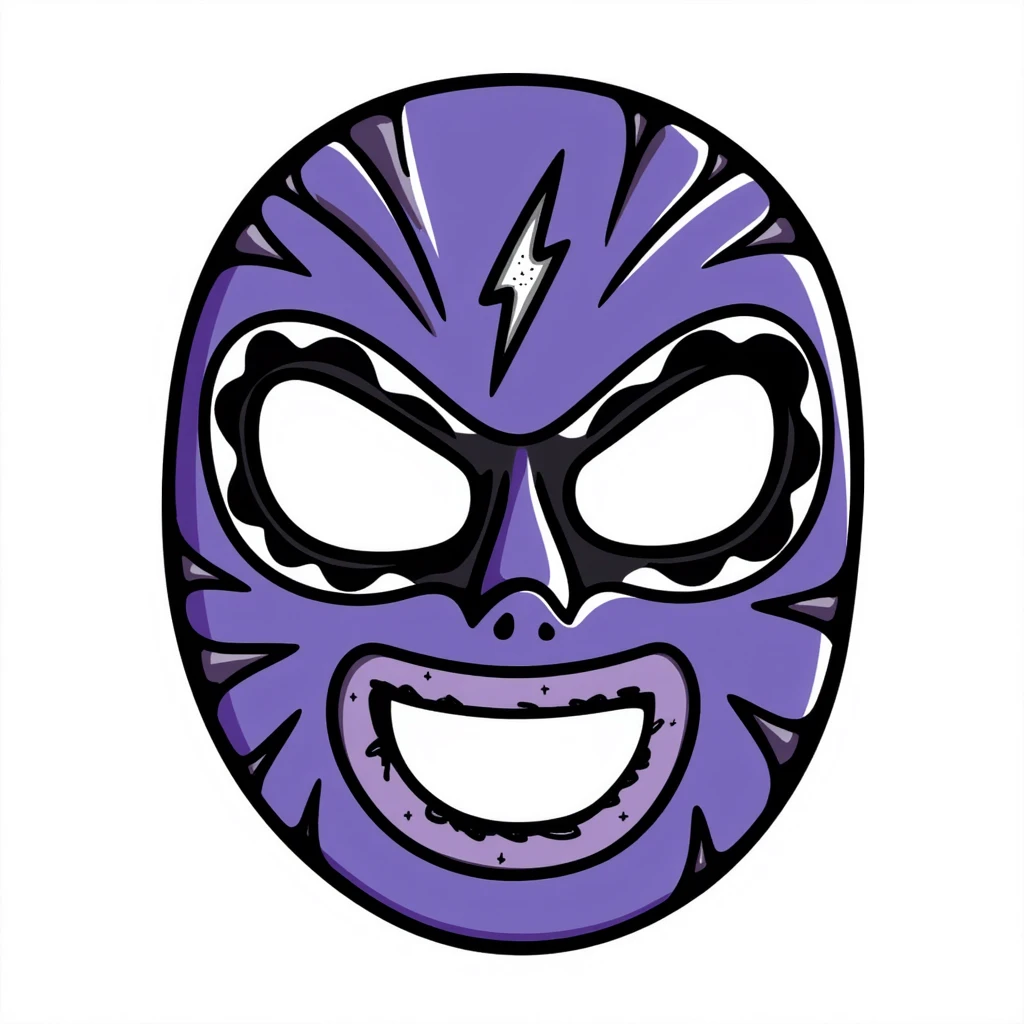 A hand-drawn purple and blue luchador wrestling mask with decorative patterns emoji