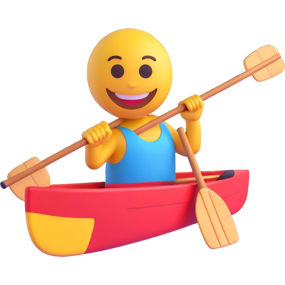 3D smiley emoji, round shape, with oar, sporty face emoji