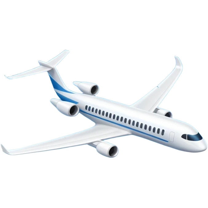 A sleek commercial airplane with long wings and shining white fuselage gliding smoothly through the sky. emoji