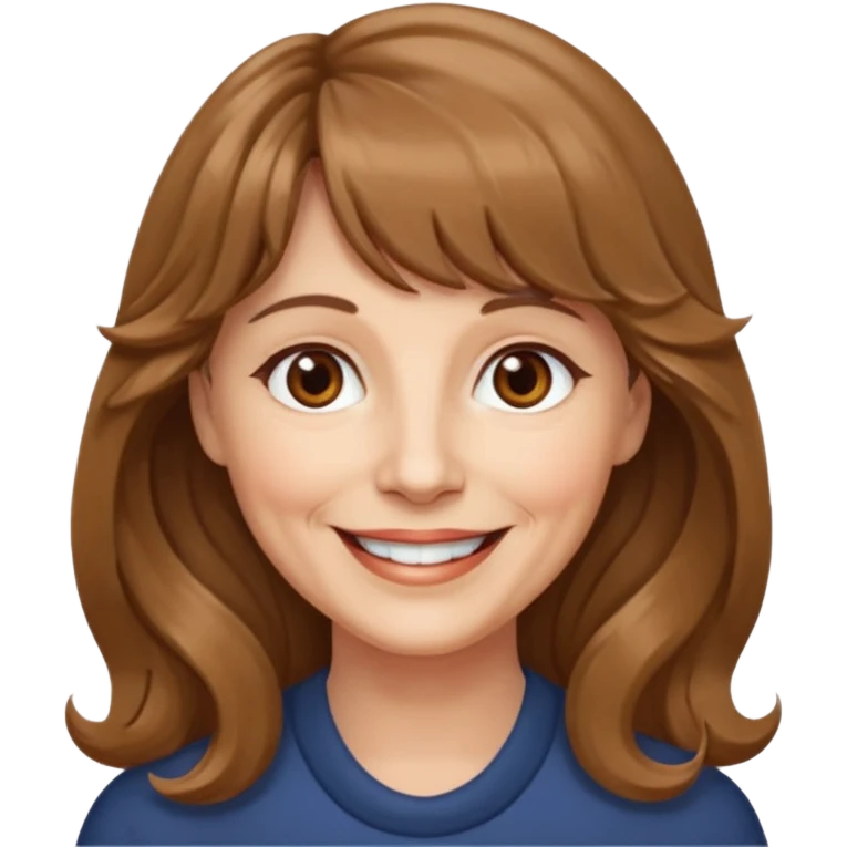 60 yr old woman, small brown eyes, long wavy light brown hair, bangs,  emoji