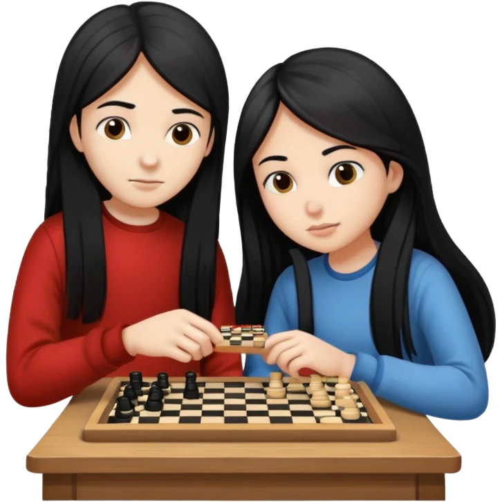 Boy and a girl with black long hair playing checkers emoji