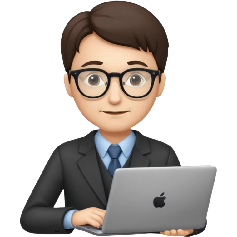 un profesor que este parado con sus lentes y su laptop emoji