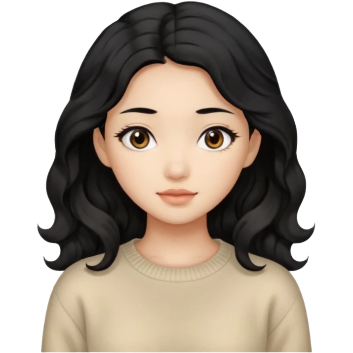 Beautiful girl,Black hair, wavy long hair,Black eyes,Chinese, beige sweater  emoji