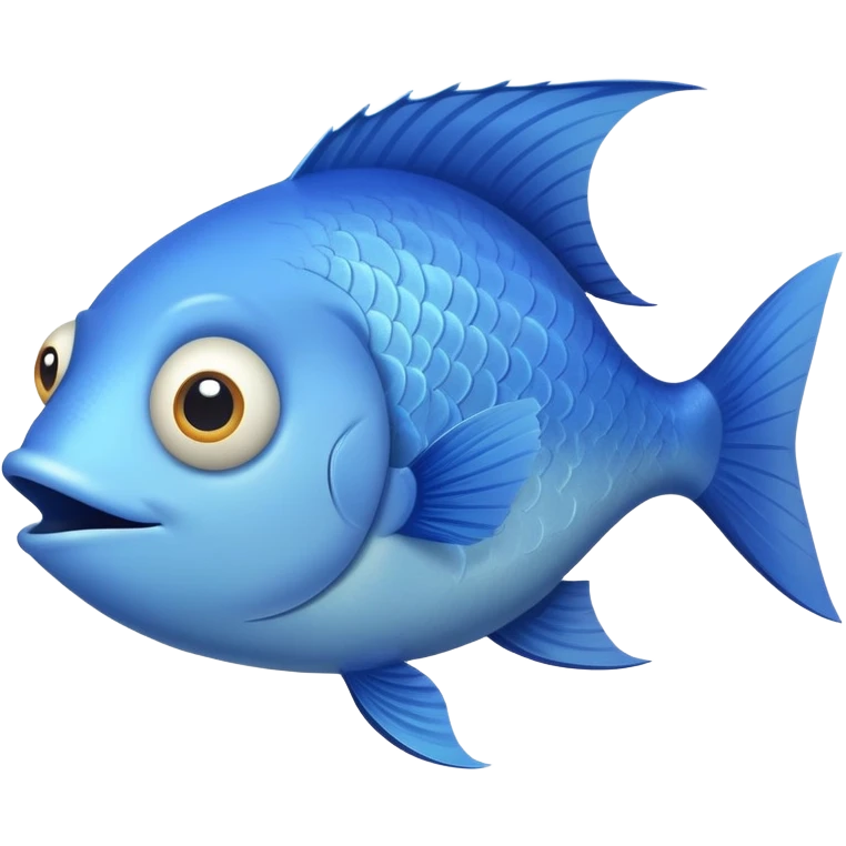 ridiculously derpy blue fish with crossed eye and silly underbite, perfect flat side profile facing right, exactly 90 degrees, completely 2D like a paper cutout, only one eye visible, absolute side view emoji