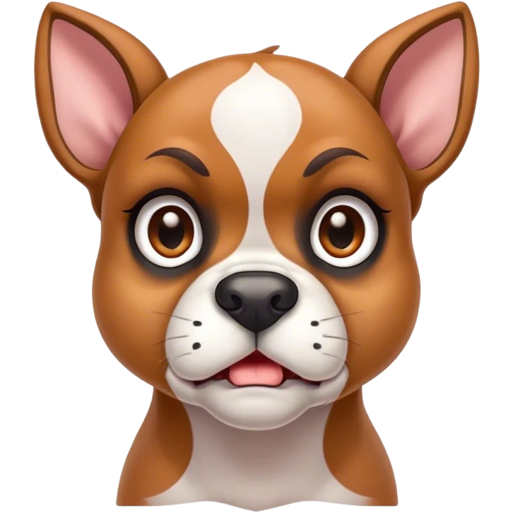 Cinematic Comical Fawn Boxer Portrait Emoji, Head tilted dramatically with an exaggeratedly shocked or offended expression, featuring a sleek fawn coat with a distinctive white muzzle, wide, expressive brown eyes filled with exaggerated disbelief, Simplified yet hilariously expressive features, highly detailed, glowing with a slightly sassy glow, high shine, dramatic yet playful, stylized with an air of attitude, bright and endearing, soft glowing outline, capturing the essence of a sassy and over-the-top guardian, so meme-worthy it feels like it could side-eye its way into internet fame instantly! emoji