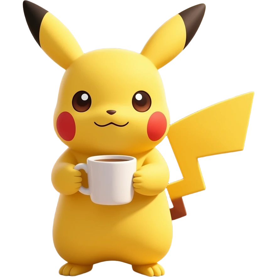 pikachu with coffee cup in the morning  (not take away) emoji