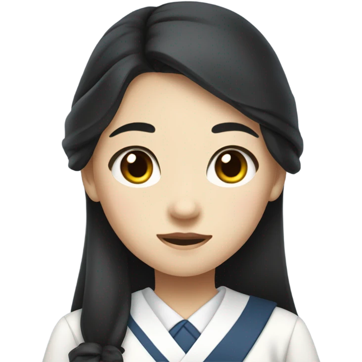 korean girl with slit-eyed, long black hair, summer uniform  emoji