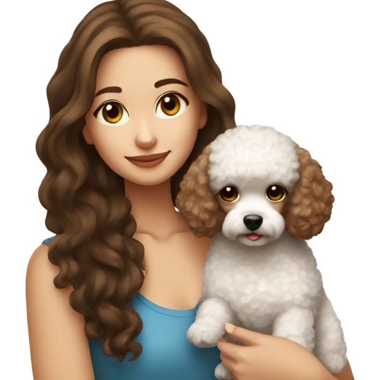 Brown hair brown eyed girl holding a small white toy poodle emoji