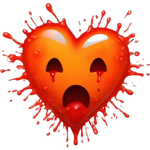 bleeding red heart glowing red-orange with splatter emoji