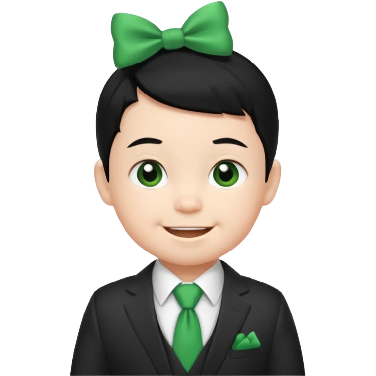baby boy black hair white skin in suit, with green bow emoji