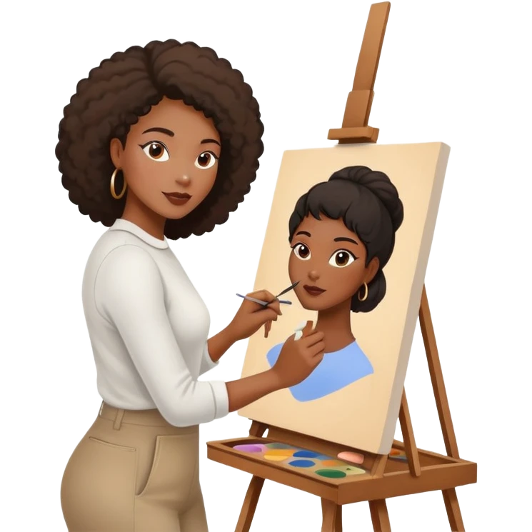 black women painting shapes on canvas on painting easel emoji