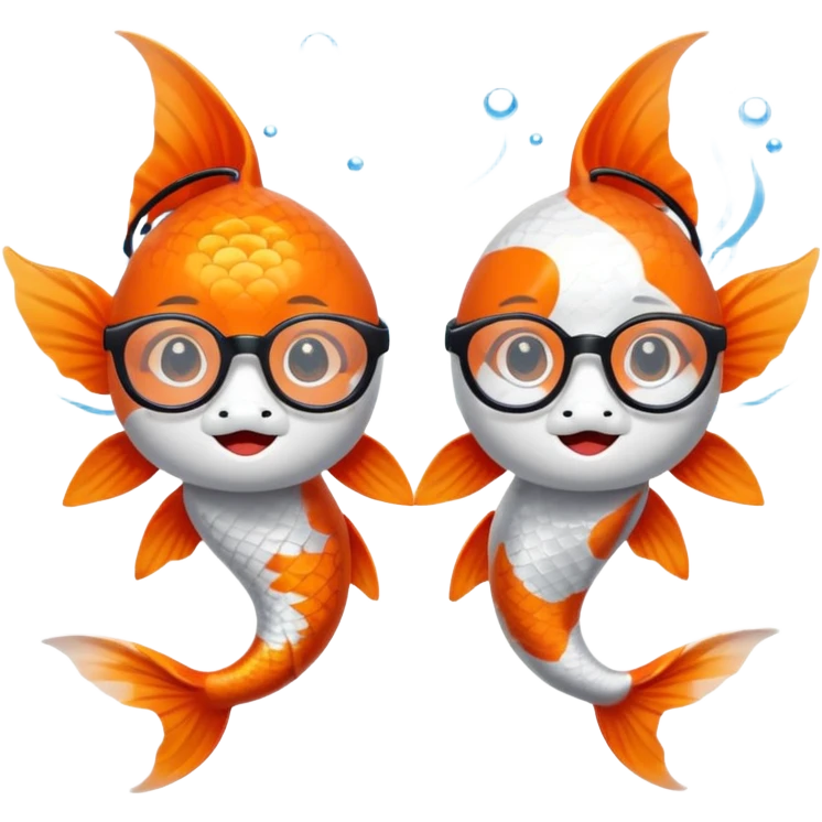 Two "koi" fishes male and female, wearing glasses. emoji