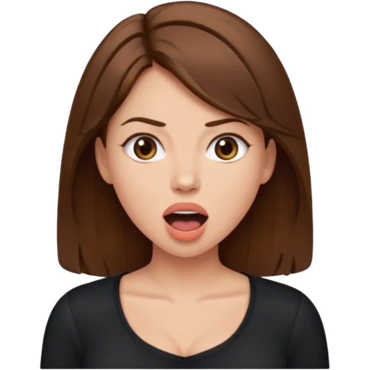 Woman brown hair. Mouth open. Not smiling. Large chest emoji