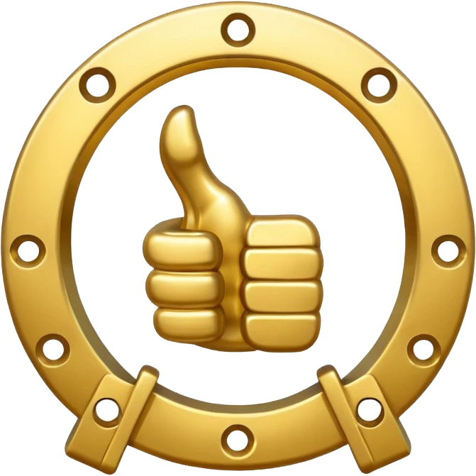 Emoji is an iron golden horseshoe with a thumbs up in the middle (Like) Vector emoji