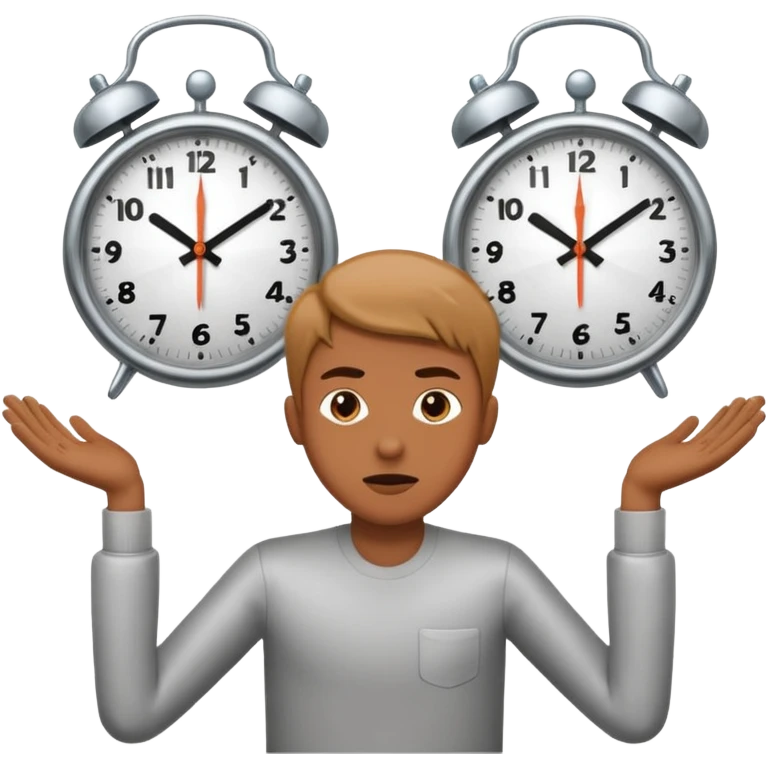 A person being pulled in two opposite directions by clocks emoji