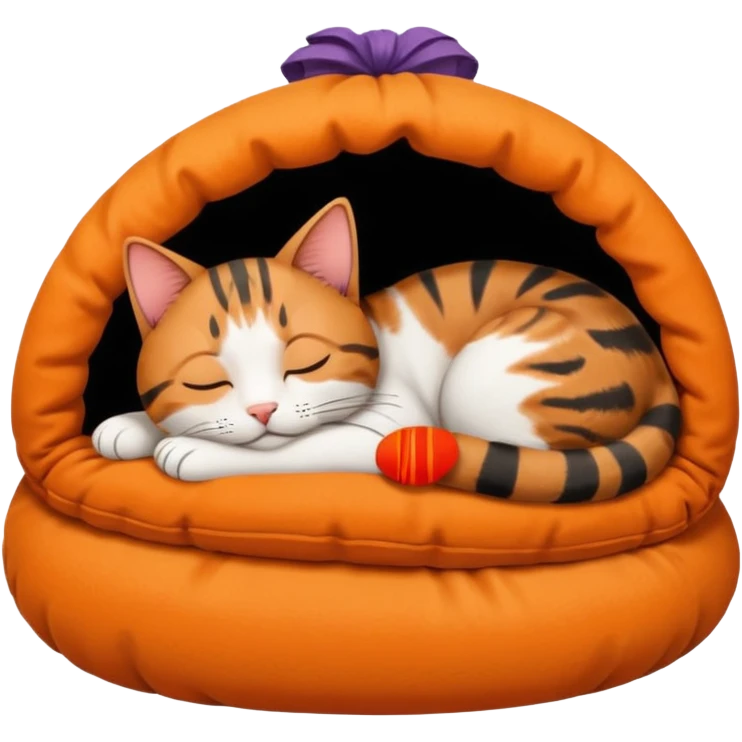 sleeping cat with a FedEx hut on its head emoji