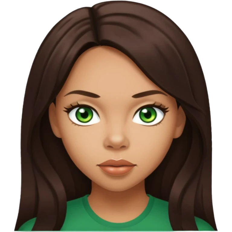 Kiely Williams with long dark brown hair, green eyes  emoji