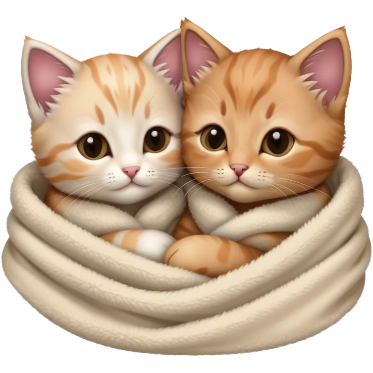Two kittens snuggling cozy in blanket  emoji