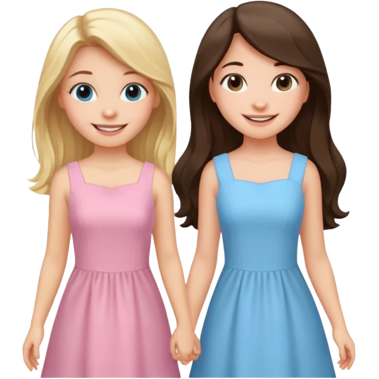 princess happy blonde girl in light blue dress and long haired brunette girl in light pink dress emoji