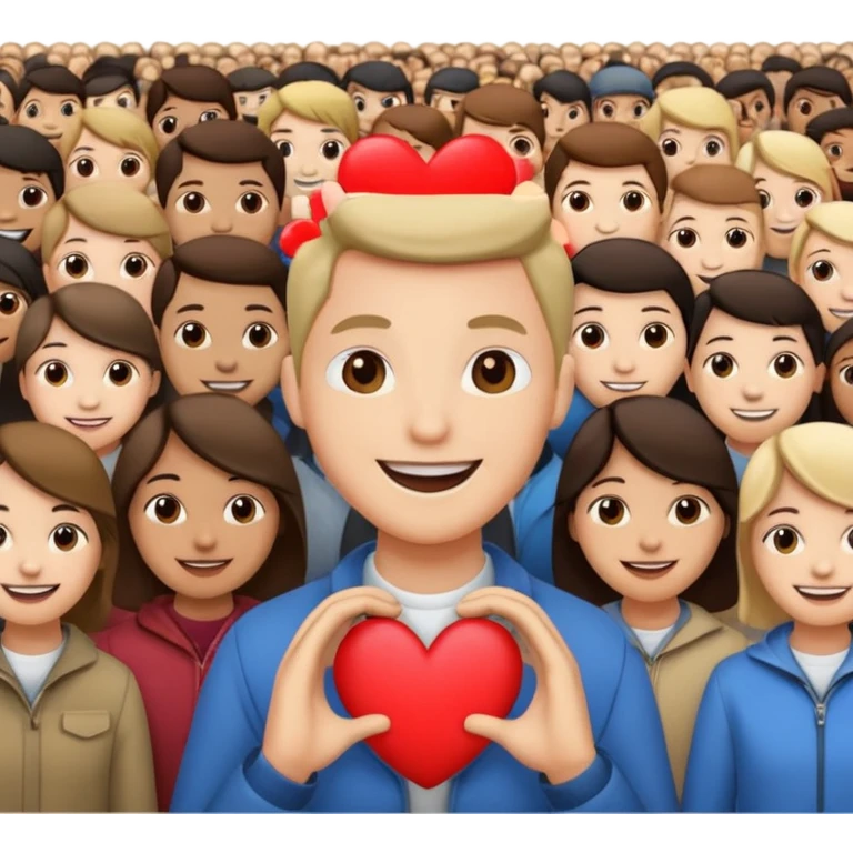 small figure inside a group of people with a heart above emoji