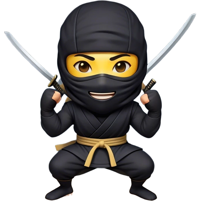 Clash of Clans aesthetic Cheerful Ninja Portrait Emoji, With a bright, confident smile and an alert, relaxed stance, showcasing a streamlined, masked figure with expressive eyes radiating calm determination in natural skin tone, Simplified yet expressive features, highly detailed, glowing with a soft, luminous nocturnal glow, high shine, upbeat and stealthily noble, stylized with an air of modern martial elegance, soft glowing outline, capturing the essence of a cheerful ninja ready for epic covert quests! emoji