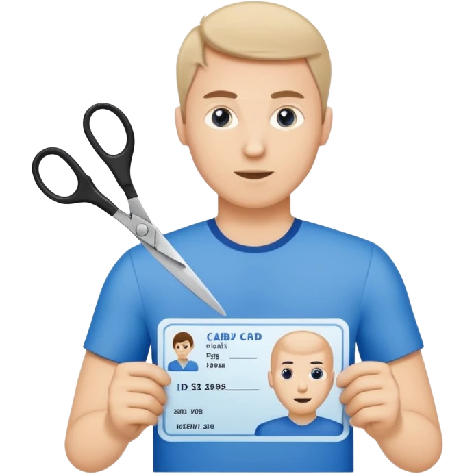 Scissors cutting a man ID card in 2 parts.hyper realistic emoji