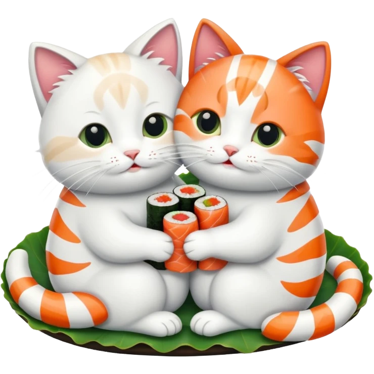 2 cats hugging and eating sushi emoji