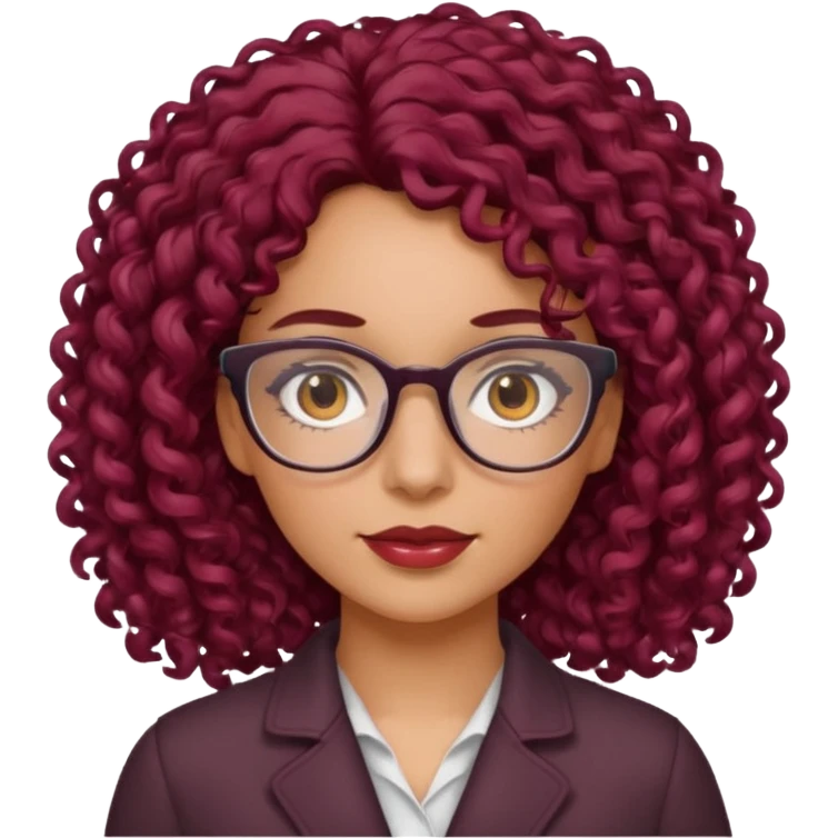 hispanic women with brown eyes and clear glasses and burgundy curly hair emoji