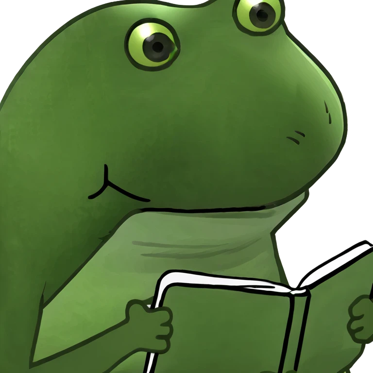 Frog girl reading notebook emoji