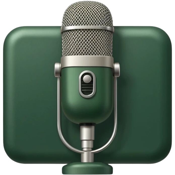 dark green radio microphone with light beige accents, no silver details, front view, simple shapes, Apple emoji style, no text emoji