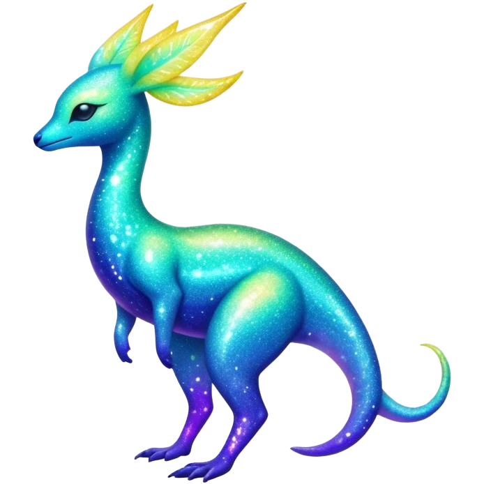 Shiny Exotic Nebulae Tropical Colorful Neon-colored Glittery Ethereal Sparkly Amaura-Aurorus-Fakémon-hybrid-creature (full body)  emoji