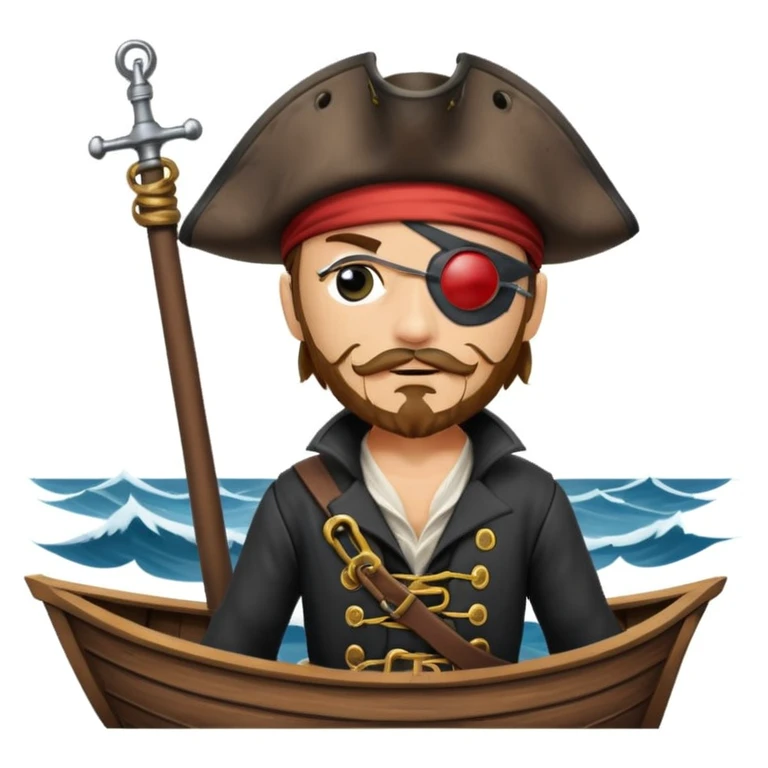 pirate with eye sailing a ship in strom sea background emoji