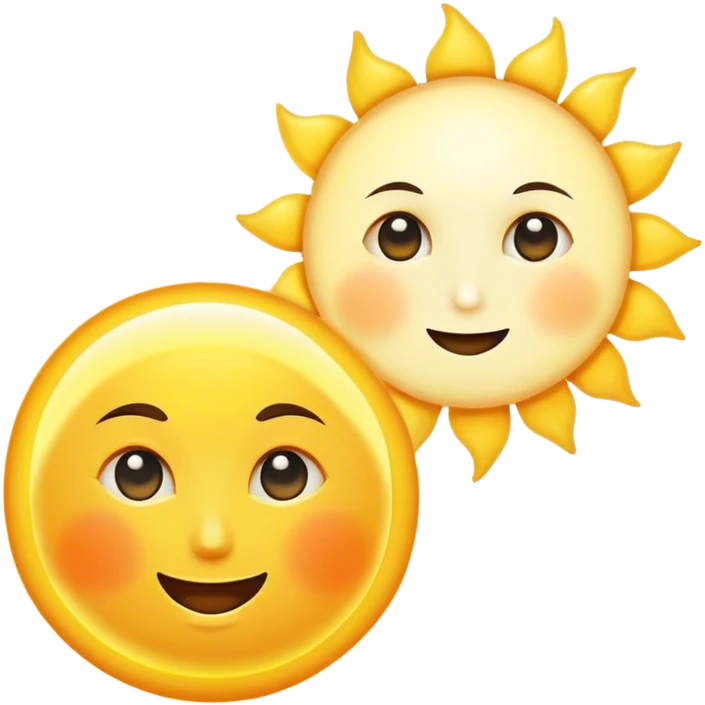 a really bright  big sun and a small moon who shines because of it. the sun is bigger and the moon bright too emoji