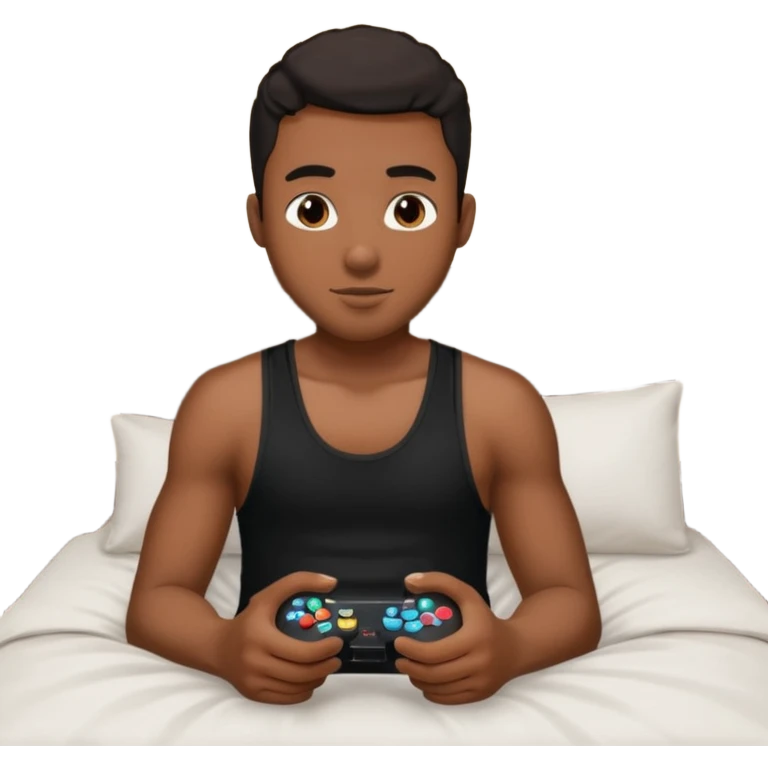 my black boyfriend in his bed with a black singlet on playing video games emoji