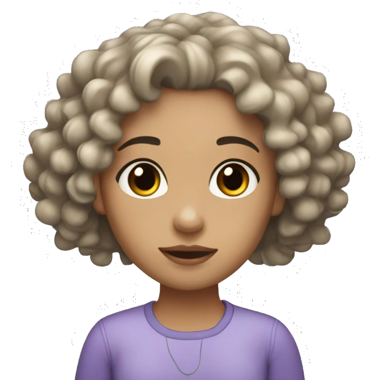 light skinned girl with black curly hair and black eyes emoji