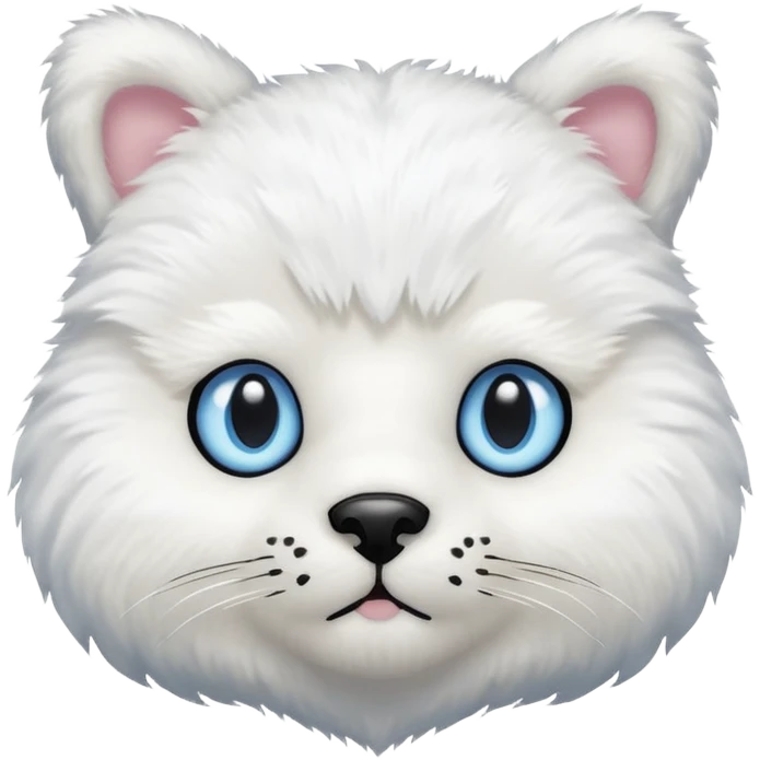 White teddy bear body, cat head with white fur and blue eyes iOS style emoji