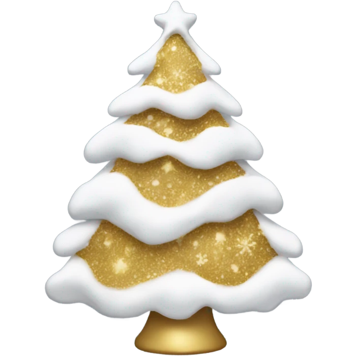 snow christmas tree with white and gold decorations emoji