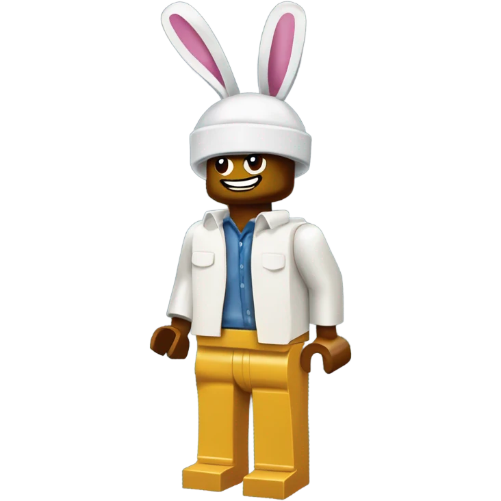 Lego toy whole body with rabbit hat one guy emoji
