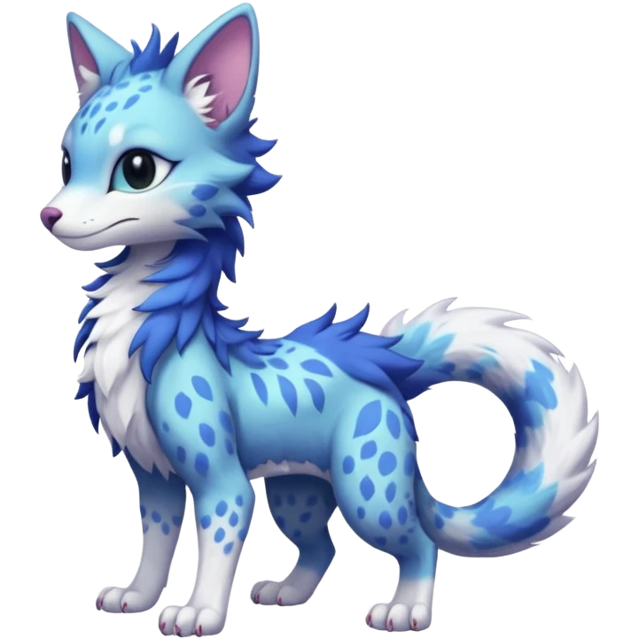 Kawaii pastel cute fantasy feline-vernid-sergal-fursona animal creature with a tufted tail full body with intricate markings  emoji