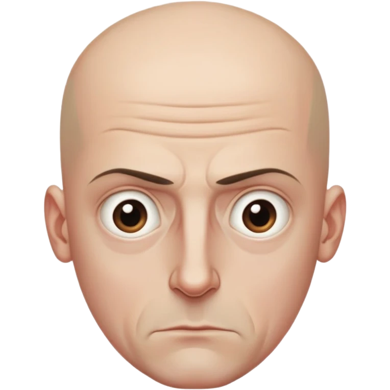 Steven Miller, bald, intense scowl, very narrow rectangular head, bottom lip sticking out, eyelids nearly shut and drooping on the outer sides emoji