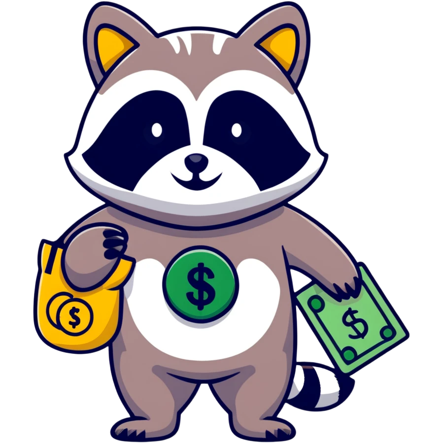 raccoon thief with mask and money bag emoji