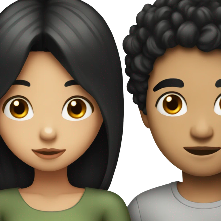 Girl with black hair kissing boy with black hair  emoji