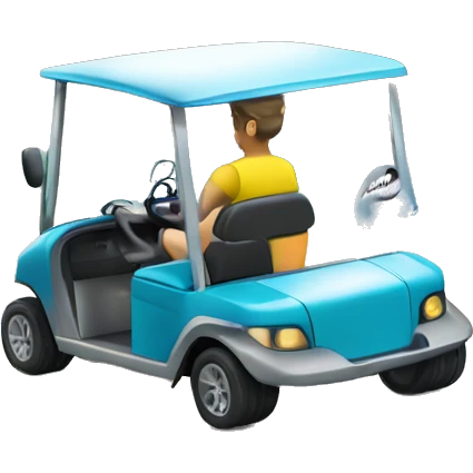Golf cart driving into the beach while sharks relax on the waves emoji