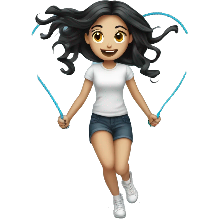 Pale girl long black hair jumping rope emoji