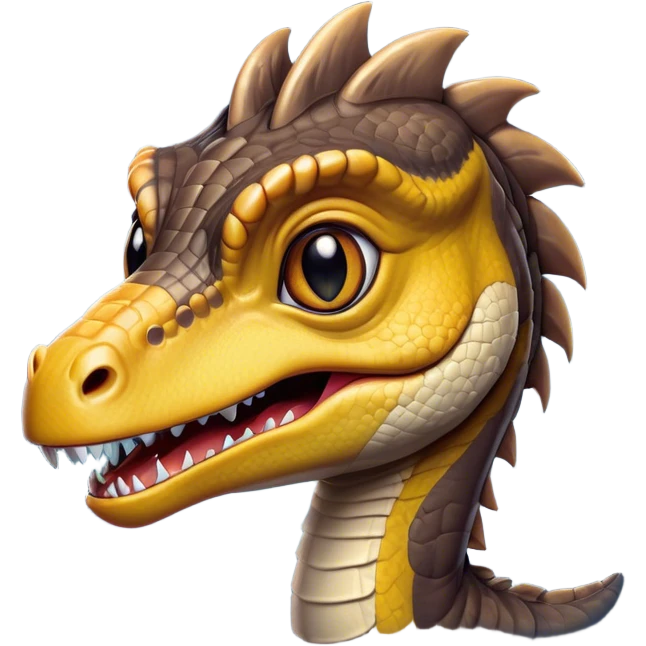Cinematic Cute jurassic park Velociraptor Portrait Emoji, Head tilted playfully with a cheeky smirk, featuring a compact, agile form with smooth, dark scales and softened, expressive eyes that sparkle with mischievous charm, Simplified yet irresistibly adorable features, highly detailed, glowing with a warm, inviting prehistoric glow, high shine, affectionate and lively, stylized with a touch of whimsical dinosaur mischief, soft glowing outline, capturing the essence of a playful jurassic park Velociraptor that seems as if it could sprint out of the screen into your heart! emoji