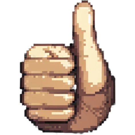 Thumbs up hand with dark skin and light skin highlights, pixelated style emoji