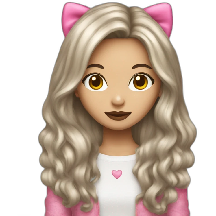 brunette with long hair disguised in hellokitty emoji
