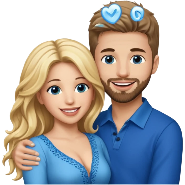 Shakira with blue eyes and her husband  Gerard pique with blue eyes  holding her in his arms. They both laugh at each other. Its beautiful and romantic. Also their outfits are very elegant  emoji